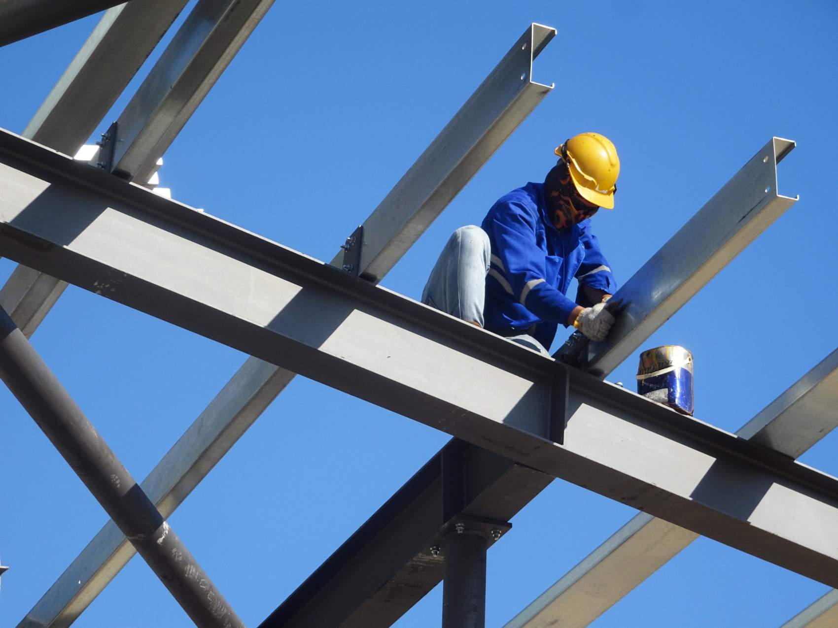 SELANGOR, MALAYSIA -JUNE 16, 2021: Construction workers install